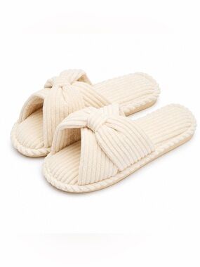 Chantomoo Corduroy Slippers Women’s Size 7/8 Cream Cross Band House Slides NIB